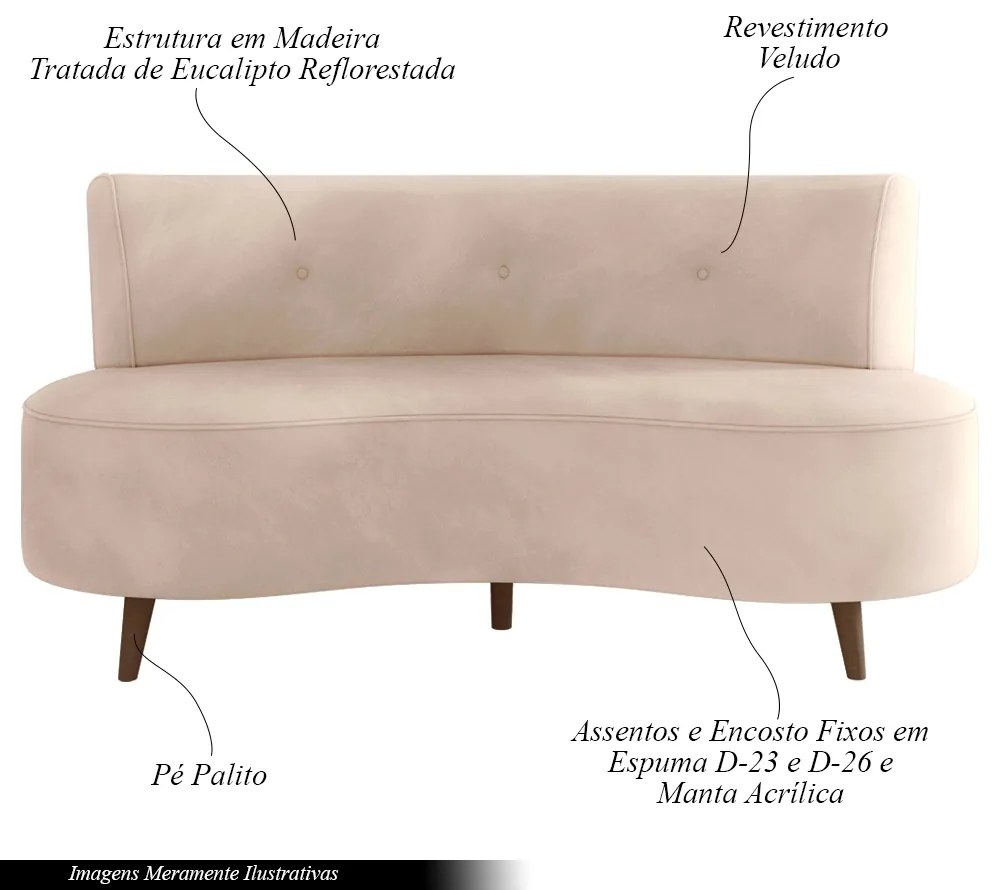 Sofá Living 2 Lugares 160cm Aang Pés Palito Veludo Rosê G33 - Gran Belo