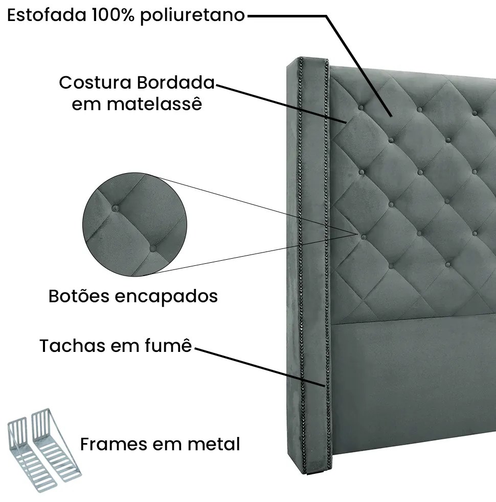 Cabeceira Cama Box King 195cm e Recamier Vicenza Veludo S04 - D'Rossi - Cinza