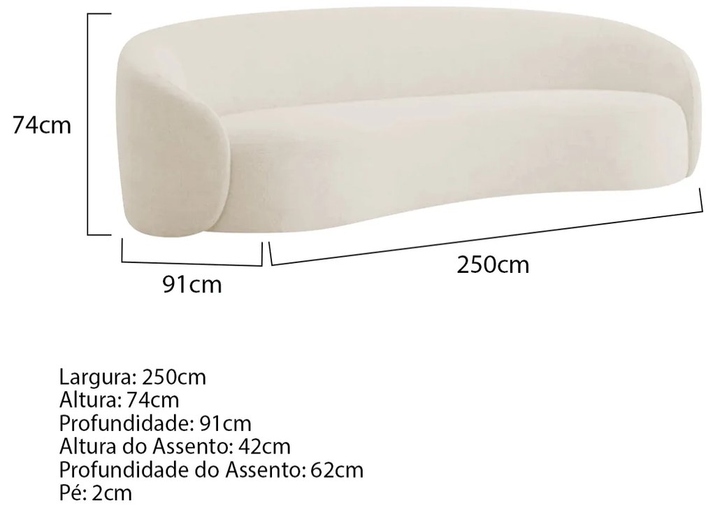Sofá Orgânico Luxo Recepção 250cm Amore Bouclé