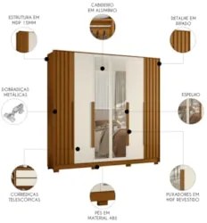 Guarda Roupa Casal 237cm com Espelho Vinna A02 Off/Cinamomo - Mpozenat