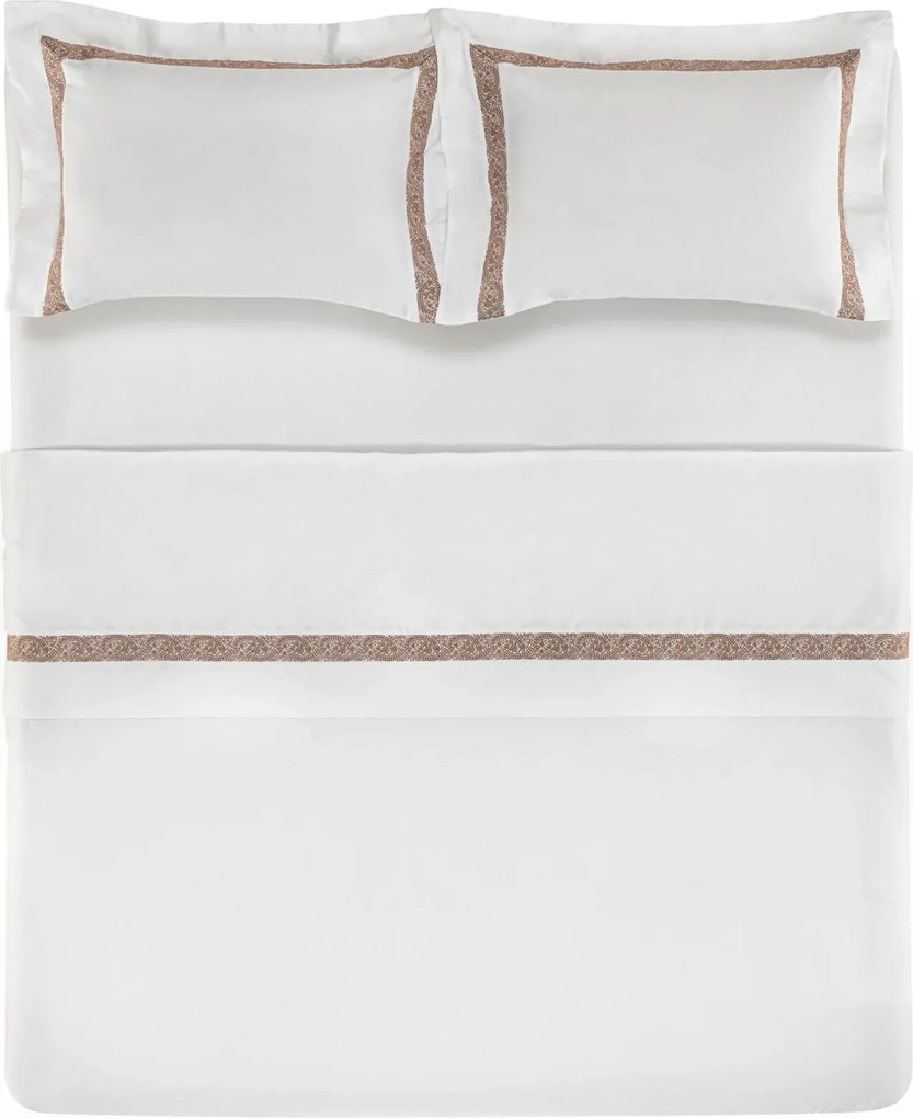 Jogo de Cama Trussardi Cetim 300 Fios Rosaria Branco e Marrone - Casal  Casal
