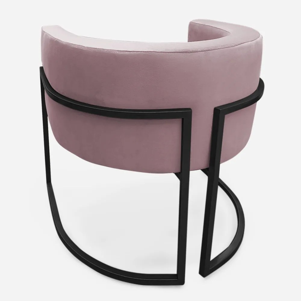 Poltrona Decorativa Base Metal Preta Luna Veludo Rosê - Sheep Estofados - Veludo Rosê