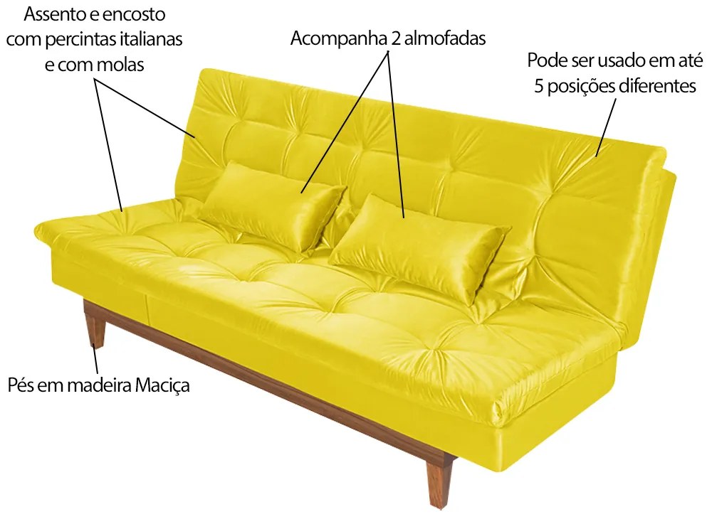 Sofá Cama Reclinável 2 Lugares Change Veludo Amarelo G30 - Gran Belo