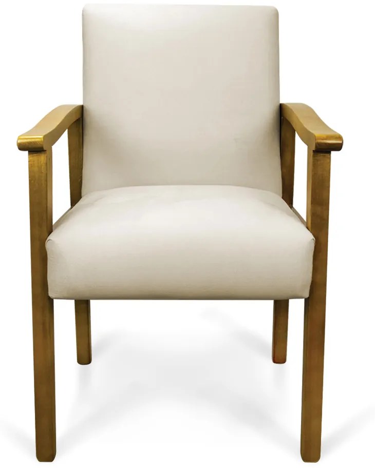 Poltrona Eloisa Veludo Base de Madeira Castanho - Bege