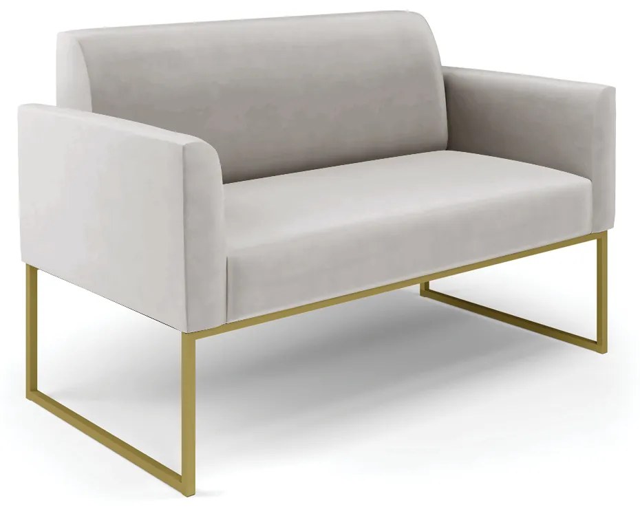 Sofá Namoradeira com 2 Poltronas Base Industrial Dourado Marisa Veludo D03 - D'Rossi - Cinza