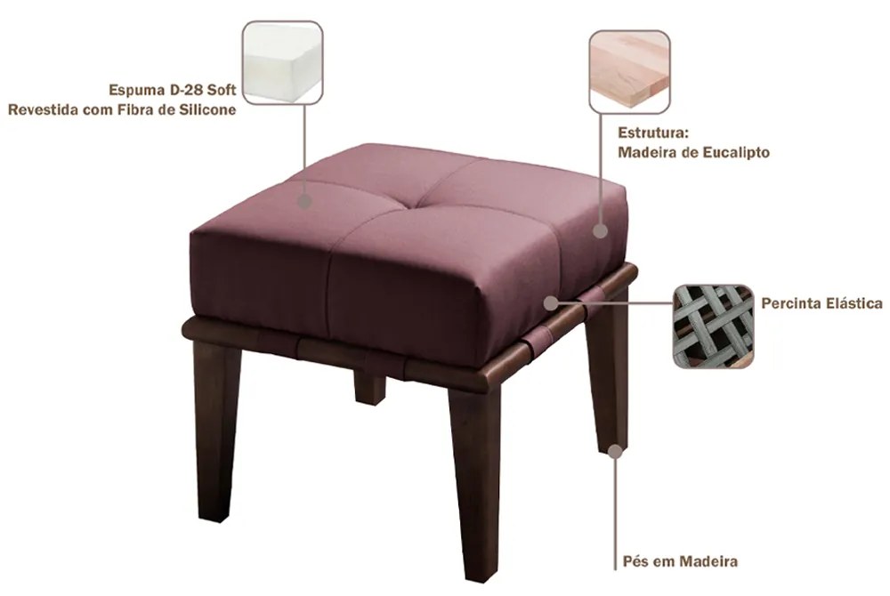 Kit 02 Puffs Decorativos 45cm Martínez Veludo Pés Madeira Rosa/Imbúia G62 - Gran Belo