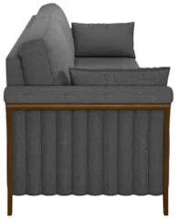 Sofá Living 3 Lugares 222cm Pés Madeira Roya Z32 Linho Cinza Escuro -