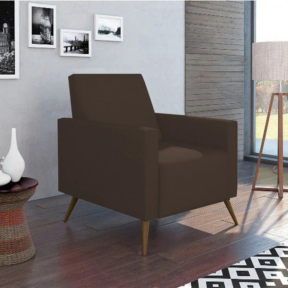 Poltrona Decorativa Amamentação Gabi Pé Palito Suede Marrom