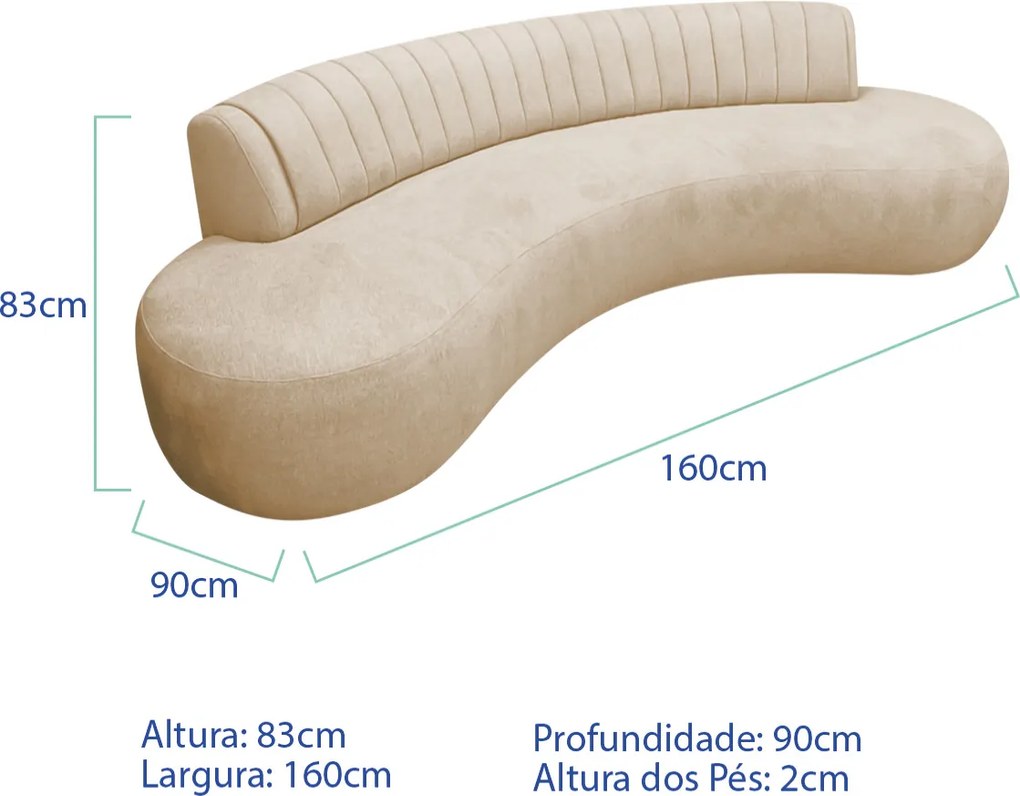 Divã Recamier Celeste Curvo Sala Estar Luxo 160cm Linho