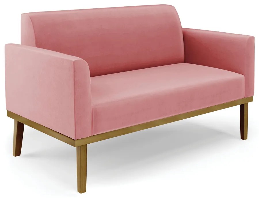 Sofá 2 Lugares Namoradeira Marisa Base Madeira Castanho Suede D03 - D'Rossi - Rose