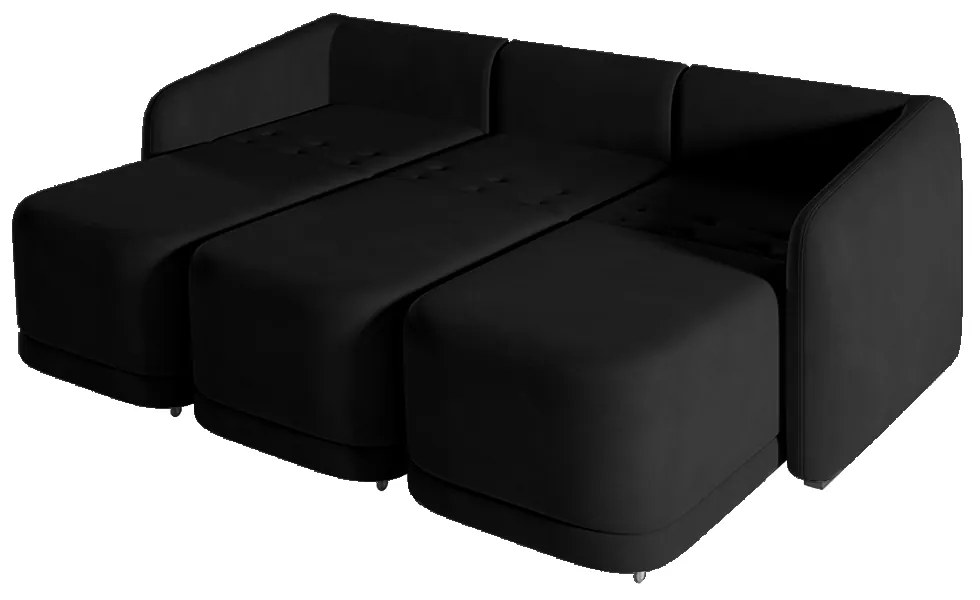 Sofá Cama Modulado Retrátil e Reclinável Decorativo Varsóvia 336cm Veludo Preto G33 - Gran Belo