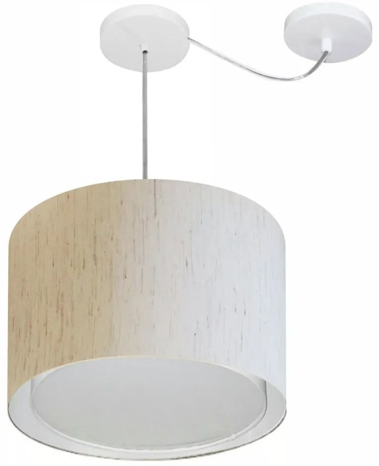 Lustre Pendente Cilíndrico Com Desvio Md-4306 Cúpula em Tecido 40x30cm Linho Bege - Bivolt