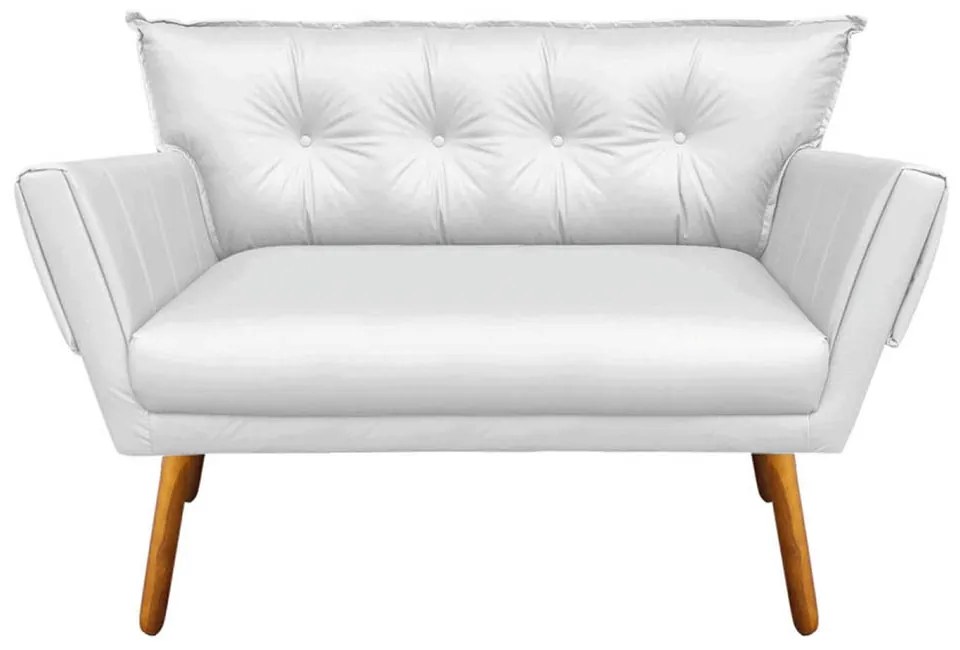 Kit 01 Namoradeira e 02 Poltronas Anitta Corino Pés Palito Castanho D03 - D'Rossi - Branco