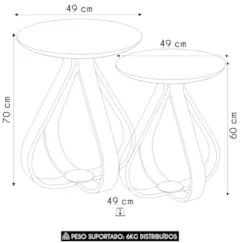 Mesa Canto Apoio com Pés de Madeira Kit 2 Samba Cinamomo E05 - Mpzoena