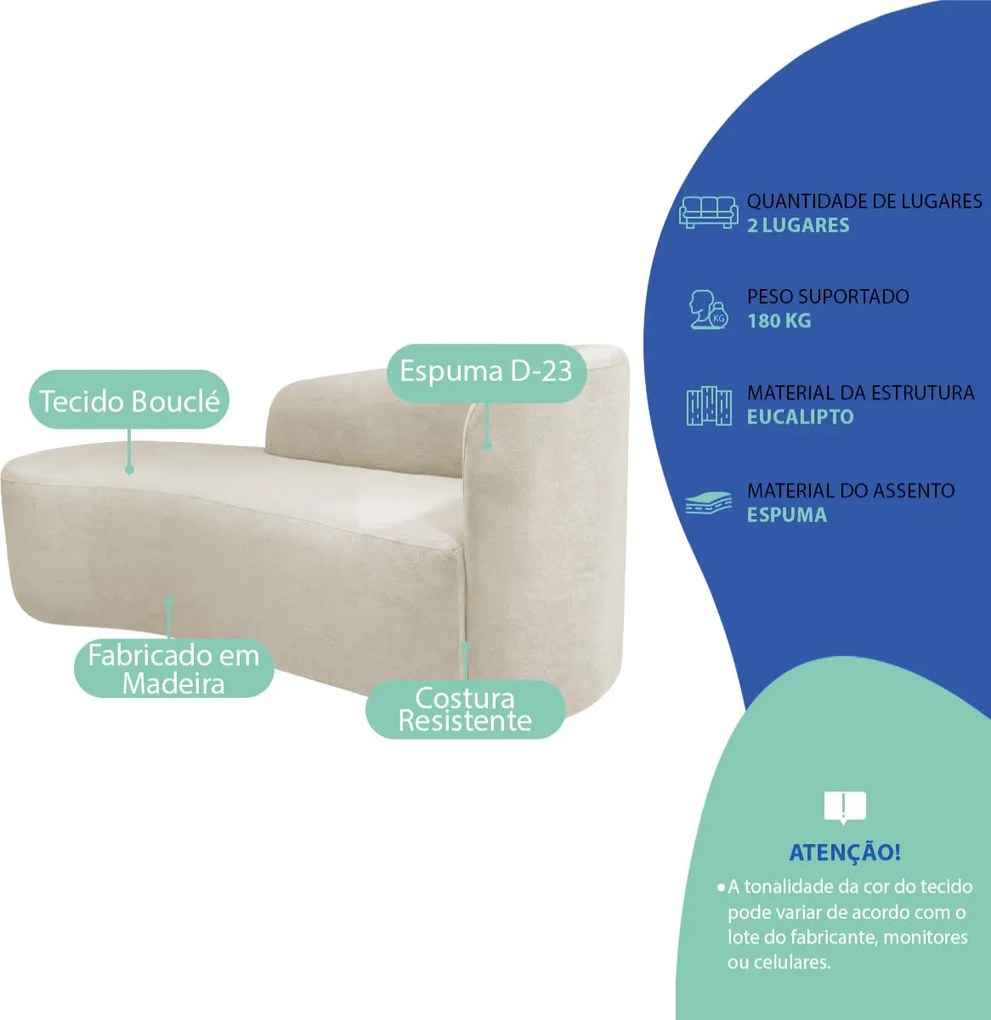 Kit Divã Recamier Orgânico França 140cm Lado Esquerdo e 2 Poltronas Amore Bouclé