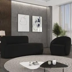 Sofá 2 Lugares 140cm Wendi e Poltrona Steve Suede Preto I01 - Mpozena
