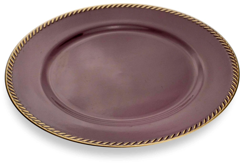Sousplat de Plástico Vermelho e Dourado 33 cm - D'Rossi