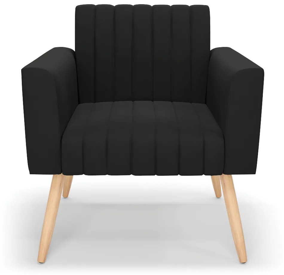Poltrona Viena Gomada Suede Preto Pés Palito Natural - D'Rossi