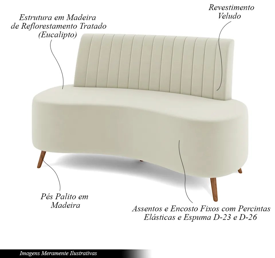 Sofá Living Decorativo 2 Lugares 1,35M Katara Bege Claro Veludo G33 - Gran Belo