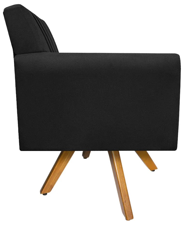 Poltrona Laura Base Giratória de Madeira Suede Preto - ADJ Decor