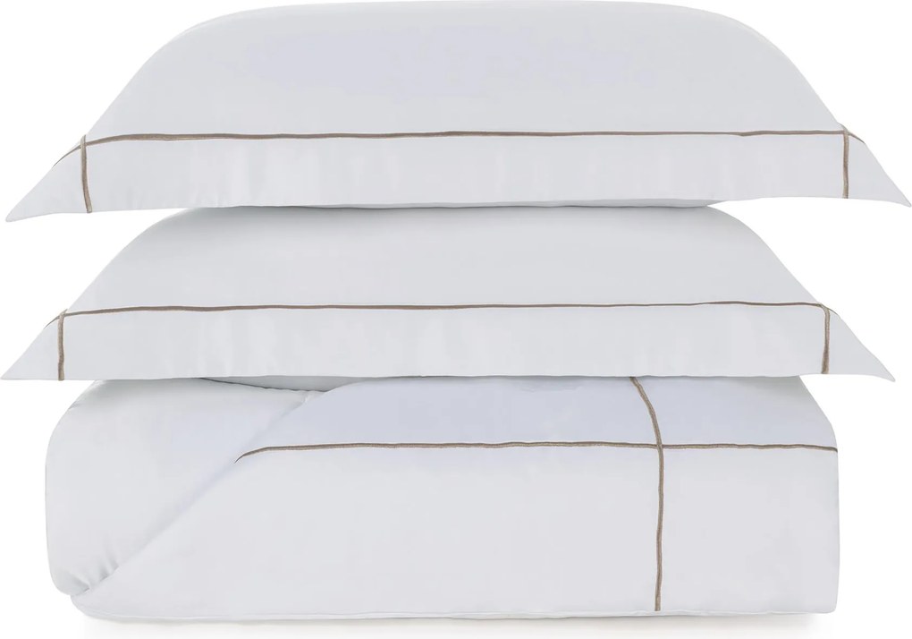 Colcha c/ Porta Travesseiros Trussardi Bambu 300 Fios Girelli Branco e Nocciola - Queen  Queen