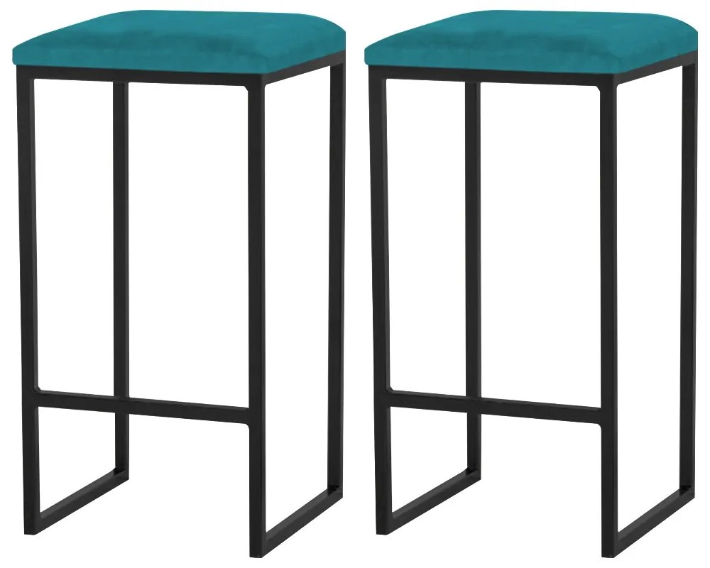 Kit 2 Banqueta Decorativa Billie Base Preta Suede Azul Claro G41 - Gran Belo