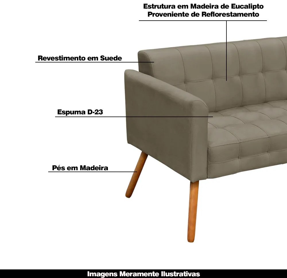 Poltrona Namoradeira Decorativa Pés Palito Karen Suede Nude G19 - Gran Belo