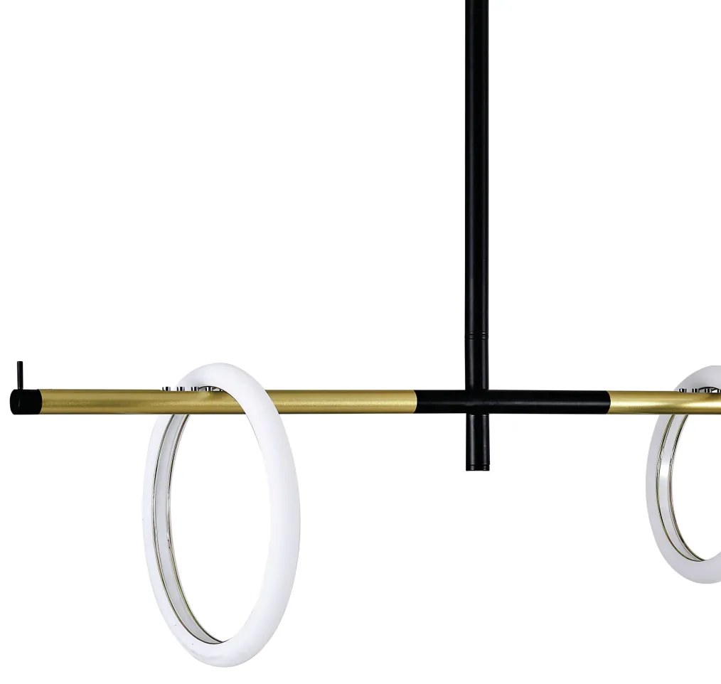 Pendente Ellos Com Haste Fixa 04 Argolas Magnéticas 120X100X30Cm Led 5... (Preto / Champanhe)