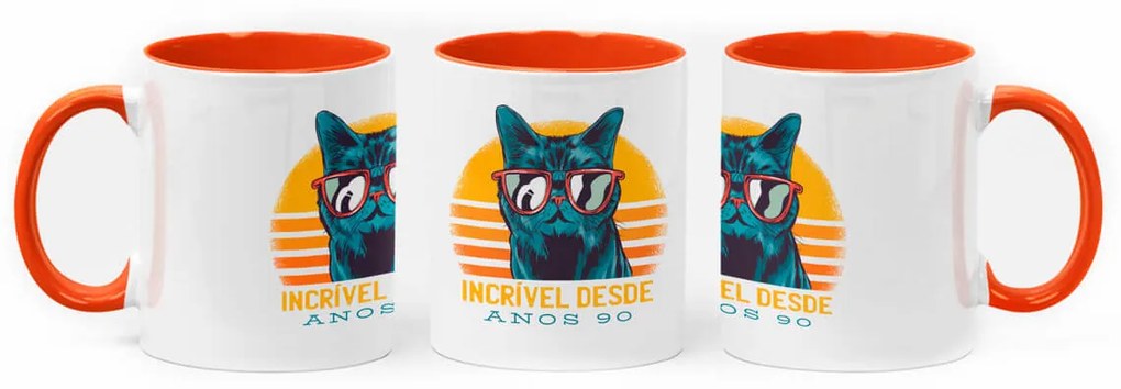 Caneca Incrível Desde Anos 90 Geek Nerd Branca com Alça Laranja