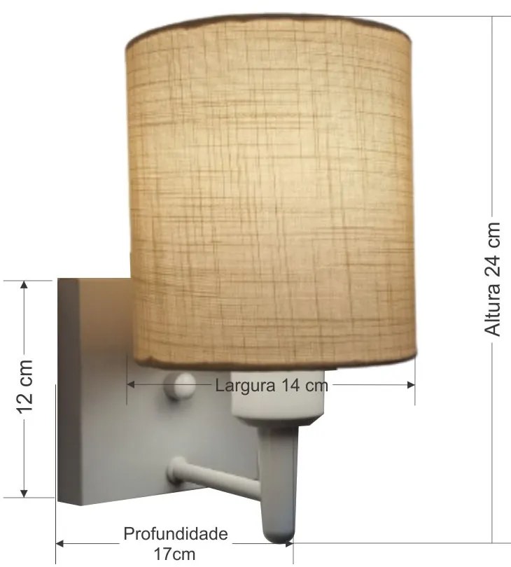 Arandela Quadrada Md-2033 Branco Cúpula em Tecido Cilíndrica Palha - Bivolt