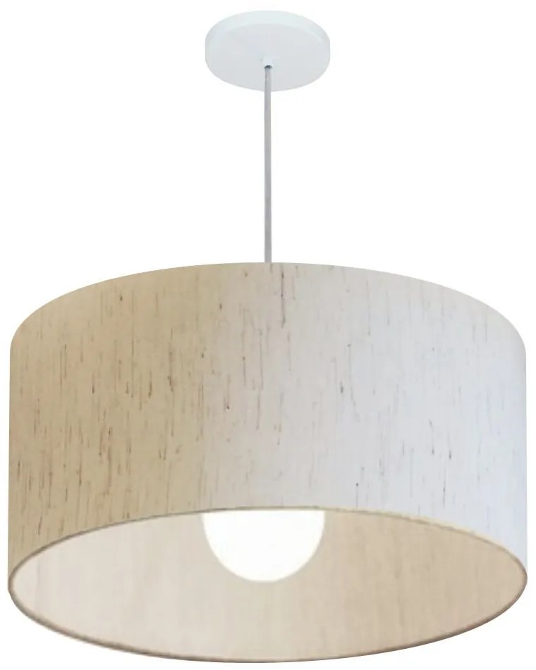 Lustre Pendente Cilíndrico Md-4207 Cúpula em Tecido 55x25cm Linho Bege - Bivolt