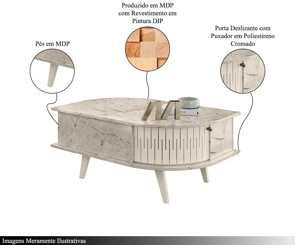 Mesa de Centro Decorativa Marion MDP 2 Portas Deslizantes Calacata/OffWhite G97 - Gran Belo