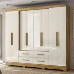 Guarda Roupa Casal 237cm Com Espelho Archi Freijó/Off Z17    - Mpozena