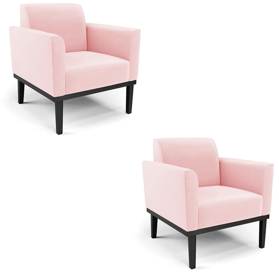 Kit 2 Poltronas Decorativas Isabella Pés Fixo em Madeira Preto Suede Rosa Bebê G19 - Gran Belo