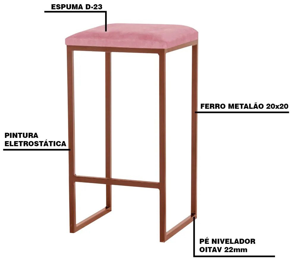 Banqueta Decorativa Billie Base Bronze Suede Rosa G41 - Gran Belo