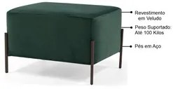 Kit 2 Puffs Decorativos 60cm Base Aço Status C-303 Veludo Verde Musgo-