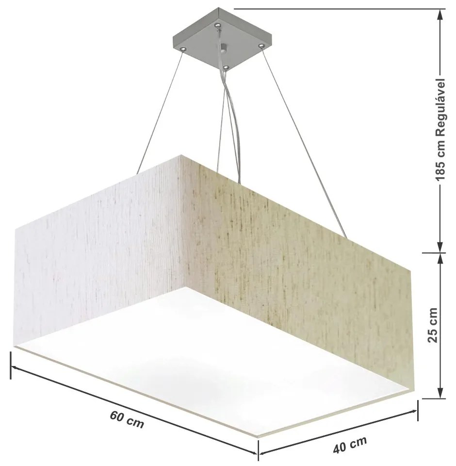 Lustre Pendente Retangular Md-4372 Cúpula em Tecido 60x40cm Linho Bege
