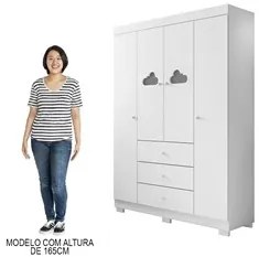 Jogo de Quarto Infantil Guarda Roupa e Cômoda Ane Branco - Phoenix