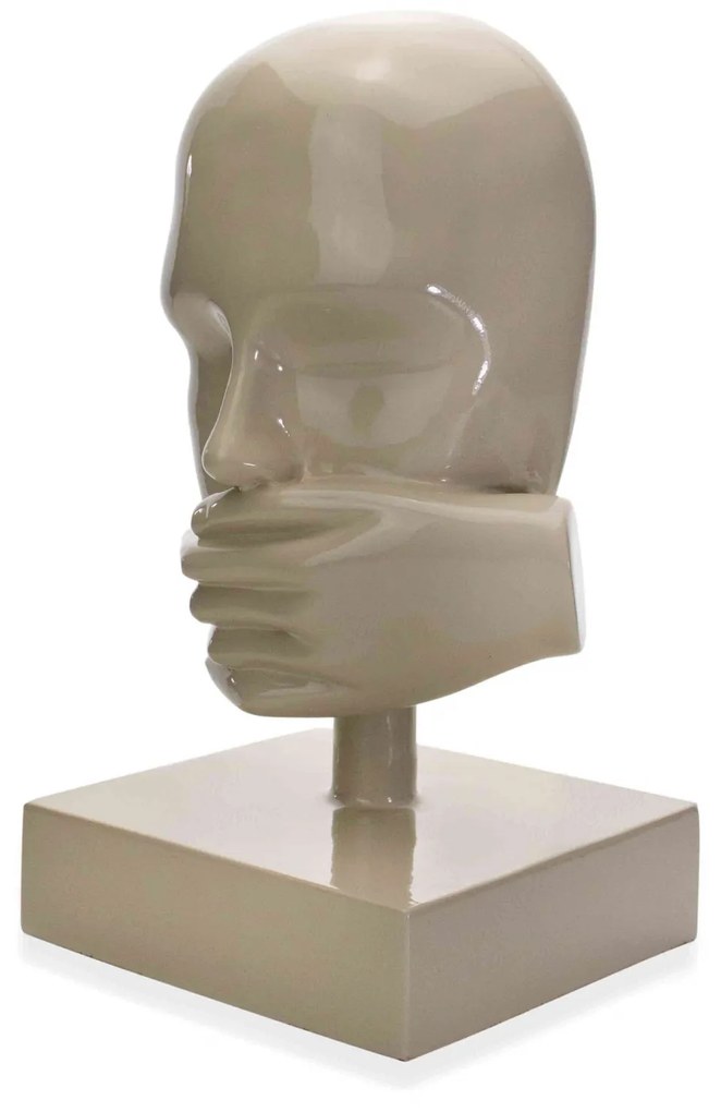 Escultura Decorativa Rosto Silêncio Em Cerâmica Nude 25x15 - D'Rossi