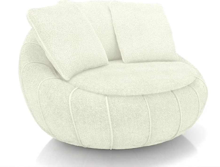 Poltrona Sala de Estar Afrodite com Almofadas Giratória Off White Bouclê G45 - Gran Belo