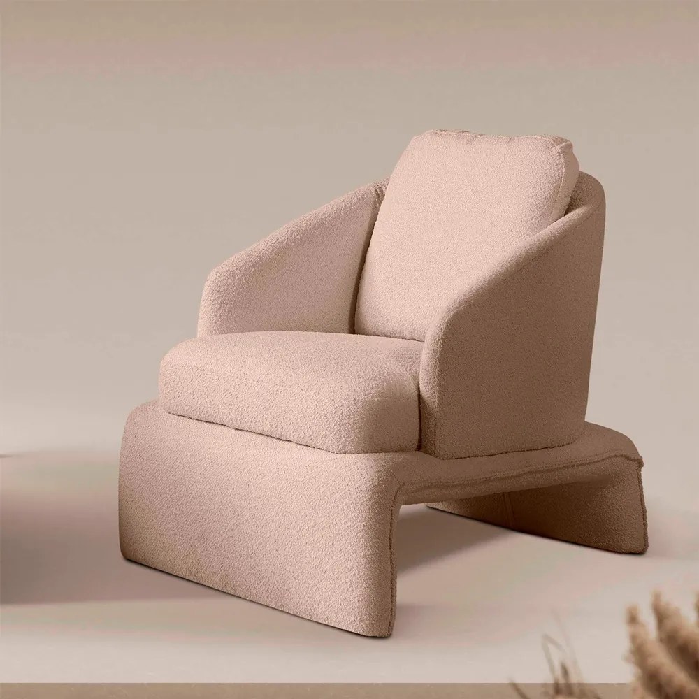 Poltrona Design Califa Encosto Almofadado Bouclê Bege G92 - Gran Belo