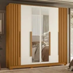 Guarda Roupa Casal 237cm com Espelho Vinna A02 Off/Cinamomo - Mpozenat