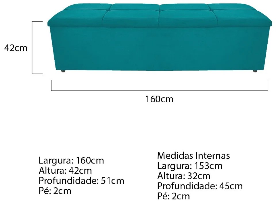 Calçadeira Munique 160 cm Queen Size Suede Azul Turquesa - ADJ Decor