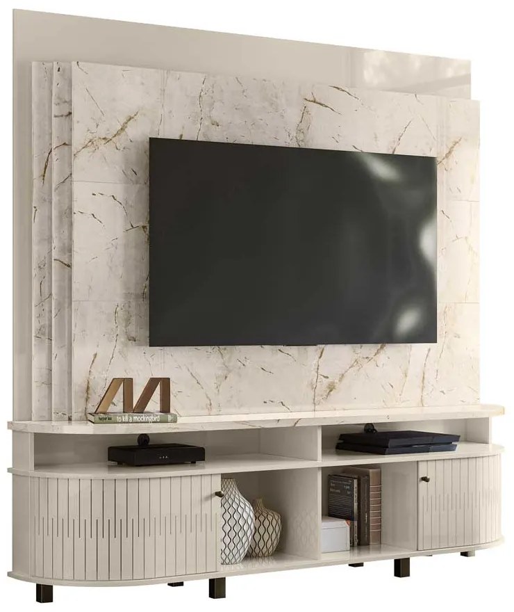 Home Theater Hanso 2 Portas Deslizantes 4 Nichos MDP até 65 Calacata/OffWhite G97 - Gran Belo