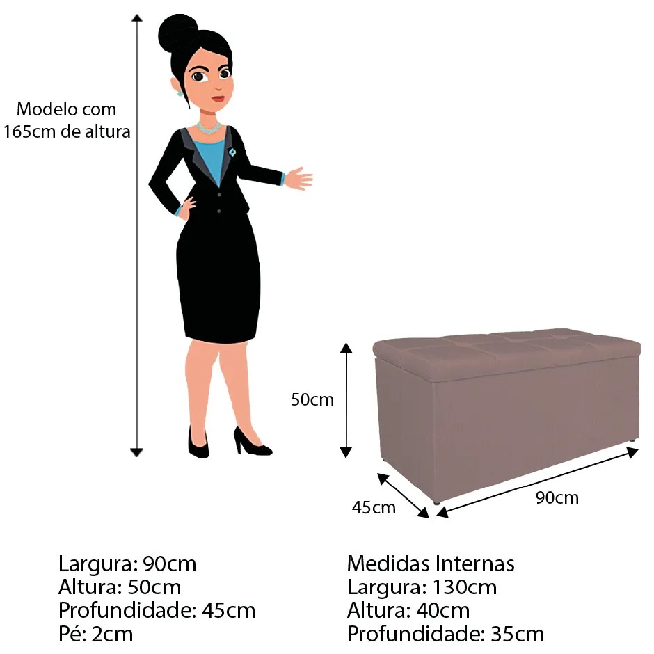 Calçadeira Estofada Manchester 90 cm Solteiro Linho Rosê - ADJ Decor