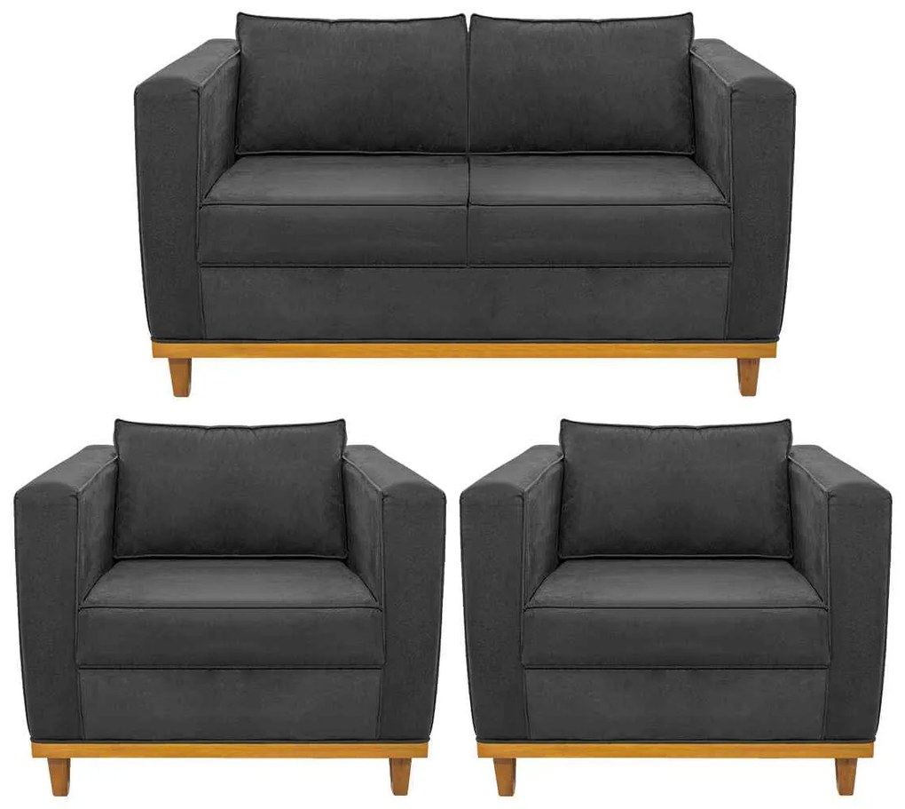 Kit Sofá 2 Lugares e 2 Poltronas Europa Linho Chumbo ADJ Decor
