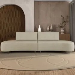 Sofá 3 Lugares 200cm Orgânico Pé Ferro Nagai Linho Bege Z55 - Mpozenat