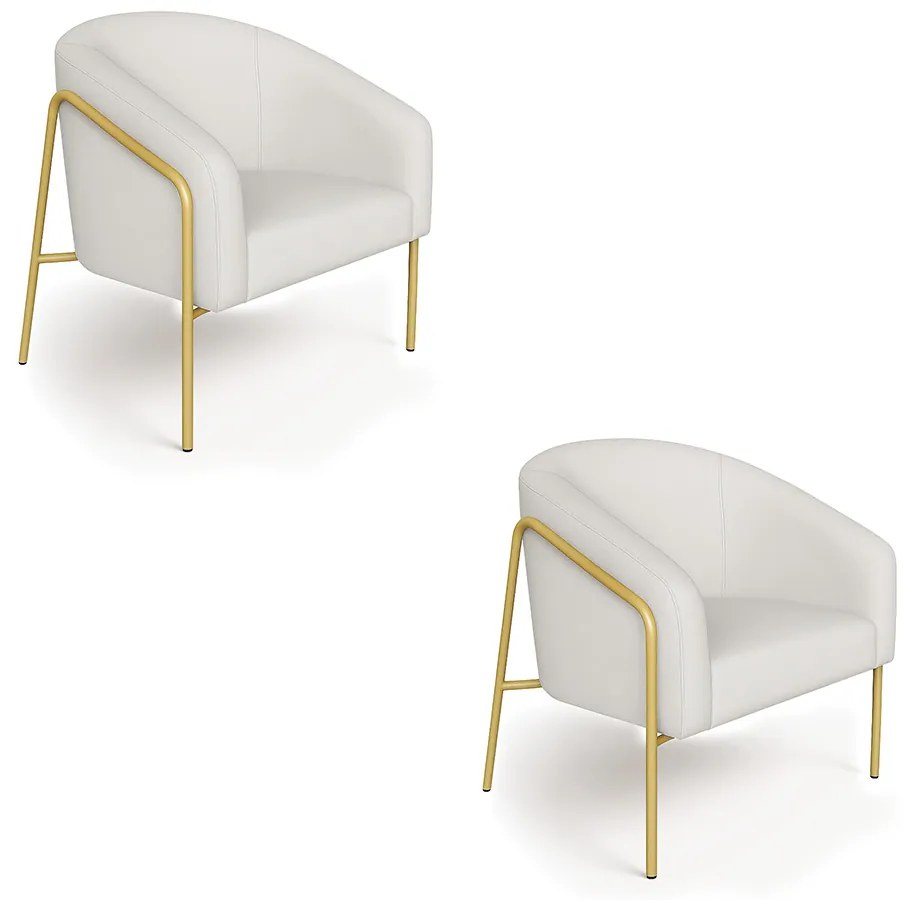 Poltrona Sala Industrial Alta Dourado Kit 2 Stella Linho D03 - D'Rossi - Cinza