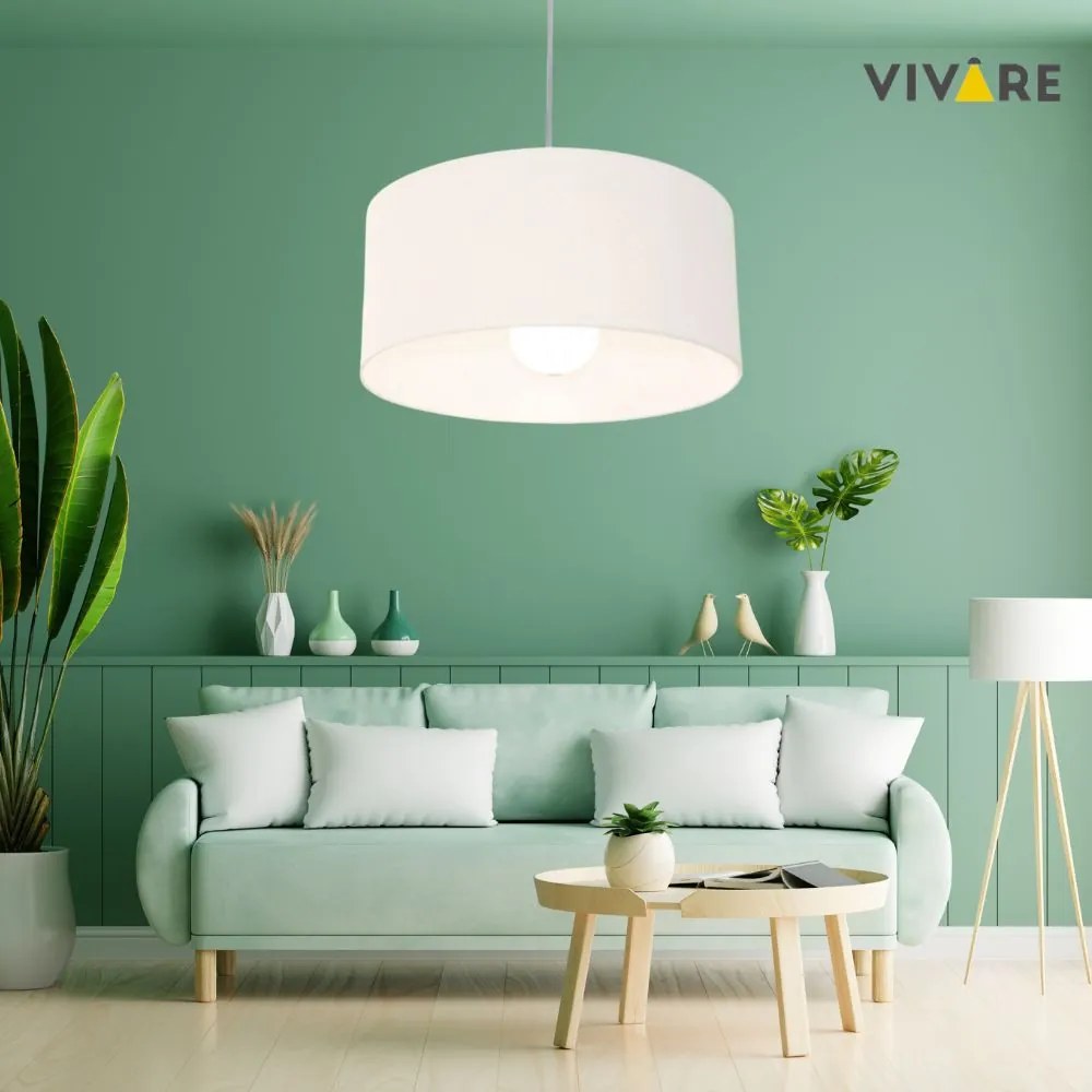 Lustre Pendente Cilíndrico Md-4208 Cúpula em Tecido 55x30cm Branco - Bivolt
