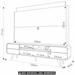 Estante Painel de TV 85 Pol 220cm Évora H01 Off/Cinamomo - Mpozenato